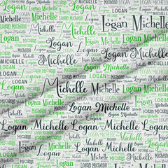 Custom Printed Fabric Panel – 12" x 18" White Polyester with Green Lettering - Jammin Threads