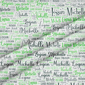 Custom Printed Fabric Panel – 12" x 18" White Polyester with Green Lettering - Jammin Threads