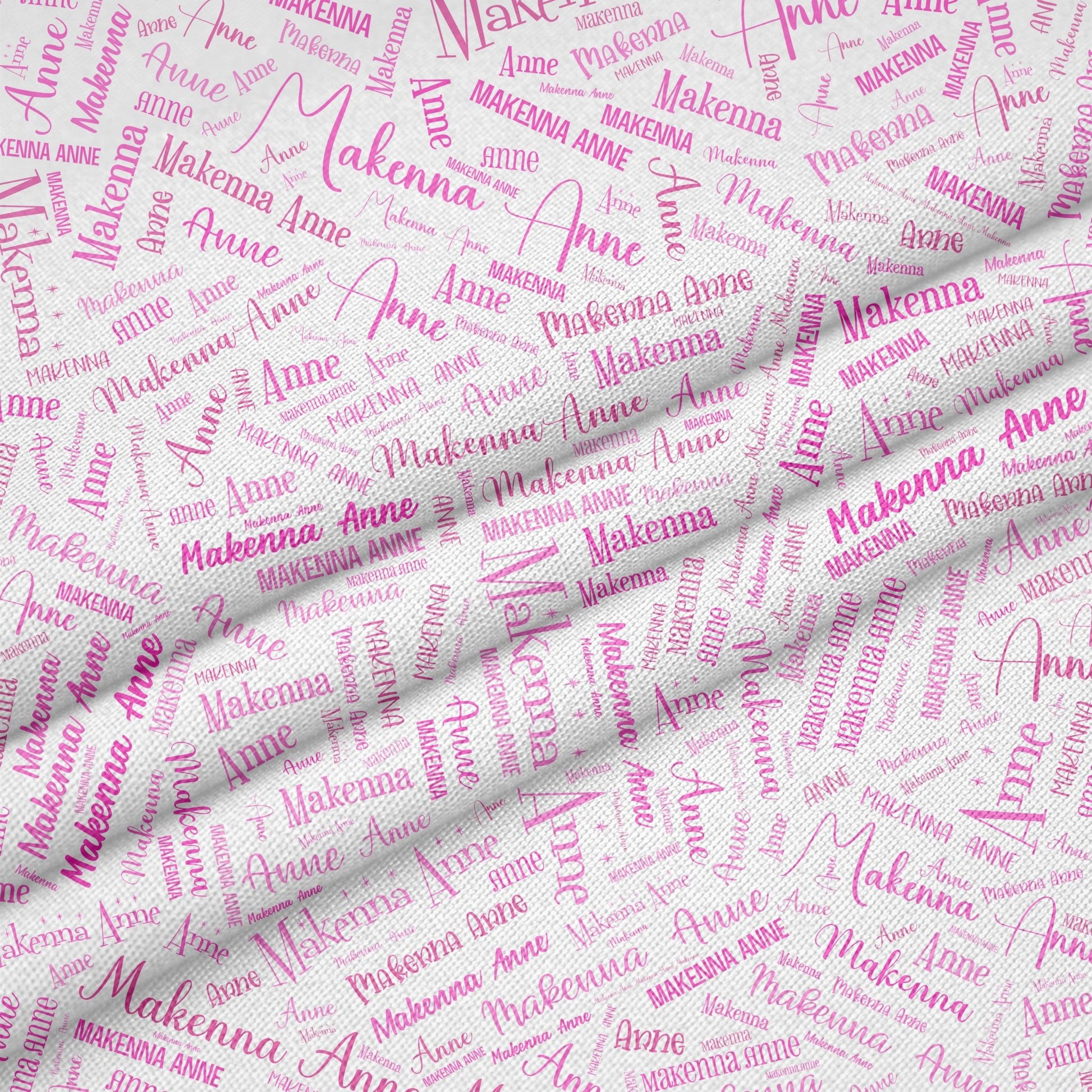 Custom Printed Fabric Panel – 12" x 18" White Polyester with Pink Lettering - Jammin Threads