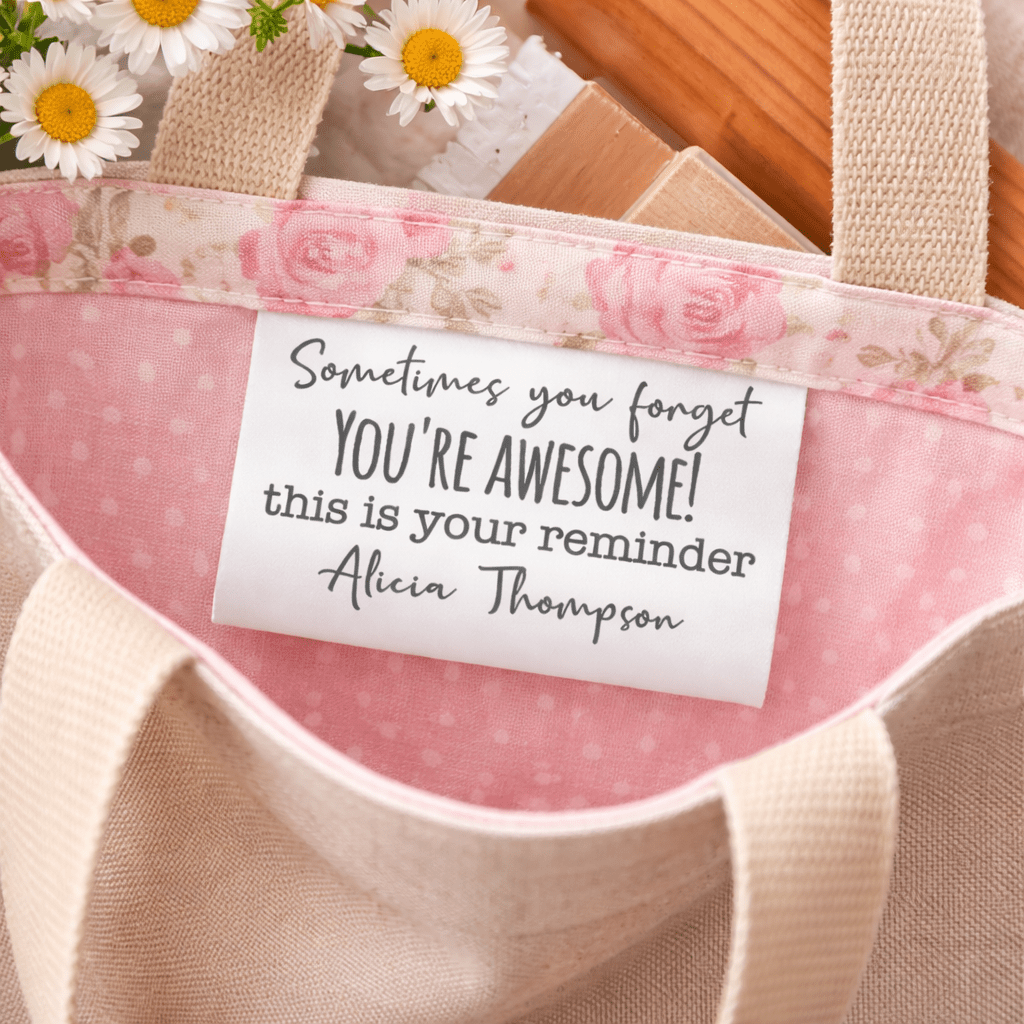Custom “You’re Awesome” Satin Quilt Labels – Personalized Sewing Tags with Name, Fold - Over Quilt Labels, 2” or 3”, Set of 25 - Jammin Threads