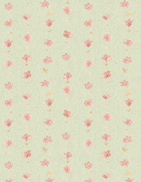 Daisy Days Floral Stripe Green/Pink Quilt Fabric 3028 83313 732 - Jammin Threads