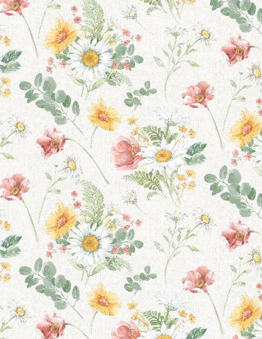 Daisy Days Large Floral Cream Quilt Fabric 3028 83311 131 - Jammin Threads