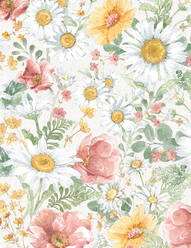 Daisy Days Packed Floral Cream Quilt Fabric 3028 83310 113 - Jammin Threads