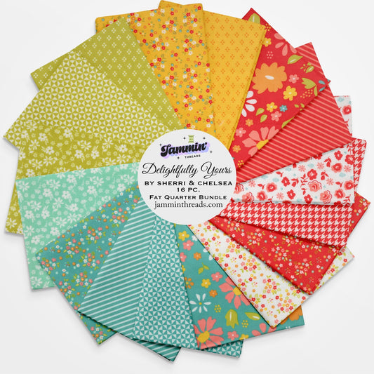 Delightfully Yours Fat Quarter Bundle – 16 Piece Moda Fabric Bundle by Sherri & Chelsi – Floral Quilting Fabric FQ Set - Jammin Threads