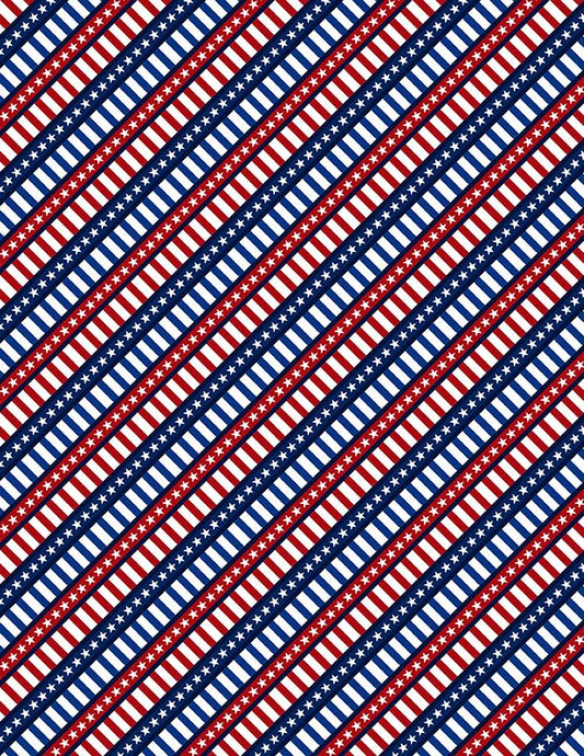 Diagonal Stripe Navy Patriotic Quilt Fabric by Wilmington Prints - Jammin Threads