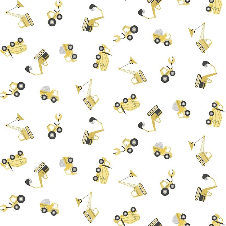 Dig It Heavy Metal Children's Quilt Fabric by Dear Stella STELLA - D2982 WHITE - Jammin Threads