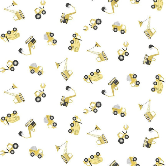 Dig It Heavy Metal Children's Quilt Fabric by Dear Stella STELLA - D2982 WHITE - Jammin Threads