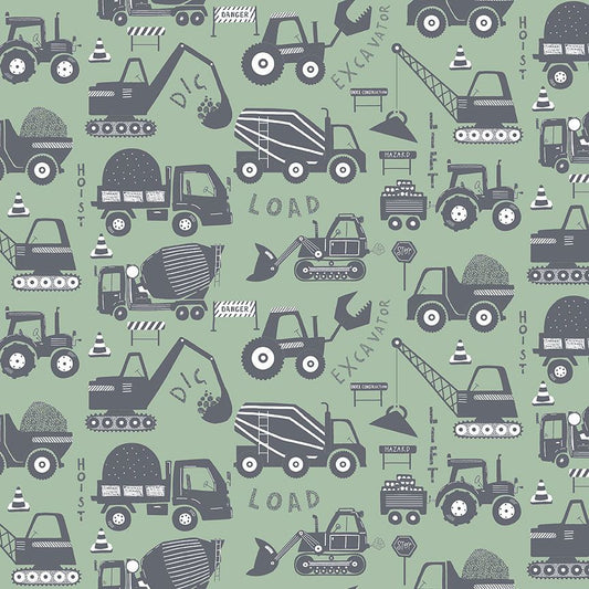Dig It See You Later Excavator Children's Quilt Fabric by Dear Stella STELLA - D2983 PINE - Jammin Threads