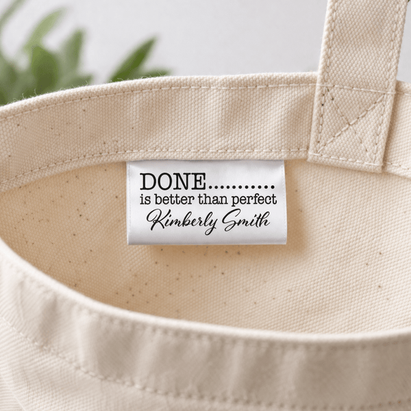 Done is Better Than Perfect Satin Quilt Labels – Personalized Sew - In Tags, Custom Quilt Label, Fold Over Satin Tags (Set of 25) - Jammin Threads