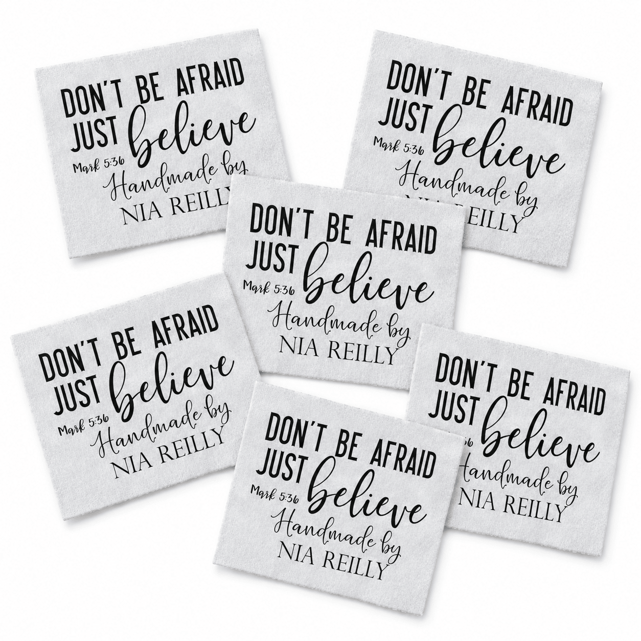 Don’t Be Afraid Just Believe Quilt Label | Mark 5:36 Christian Quilt Label | Personalized Faith Quilt Label | Bible Verse Quilt Tag - Jammin Threads