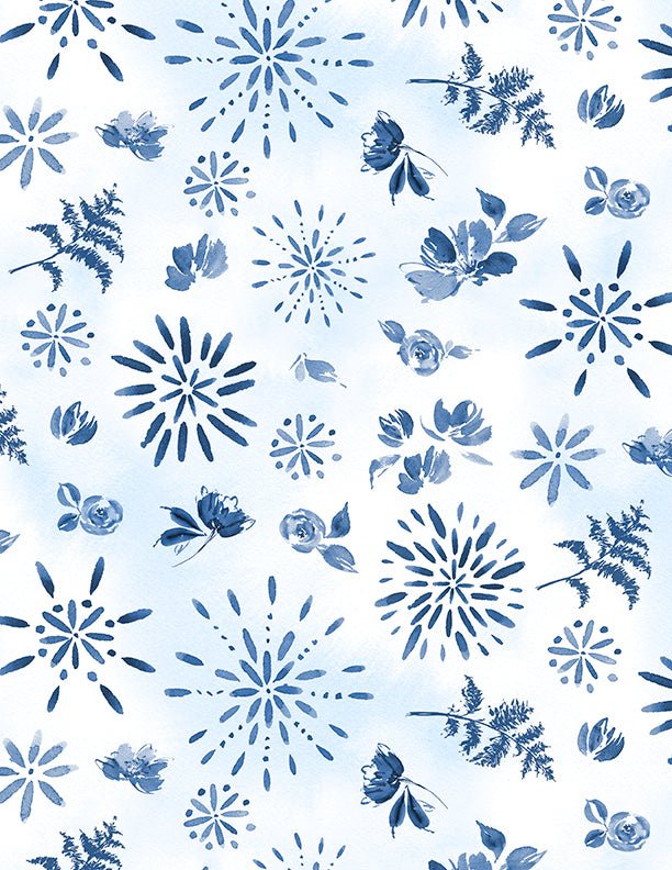 Dreaming in Blue Quilt Fabric. Large All Over White. 3060 36272 144 - Jammin Threads