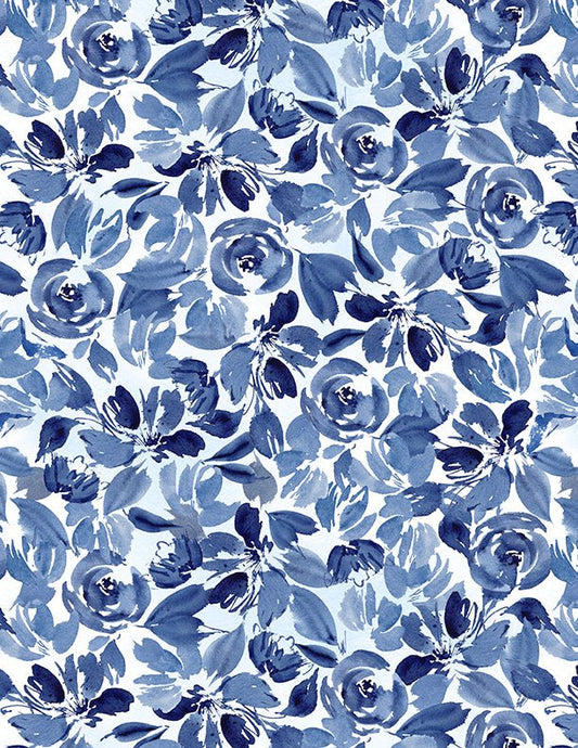 Dreaming in Blue Quilt Fabric - Packed Flowers White. 3060 36271 140 - Jammin Threads