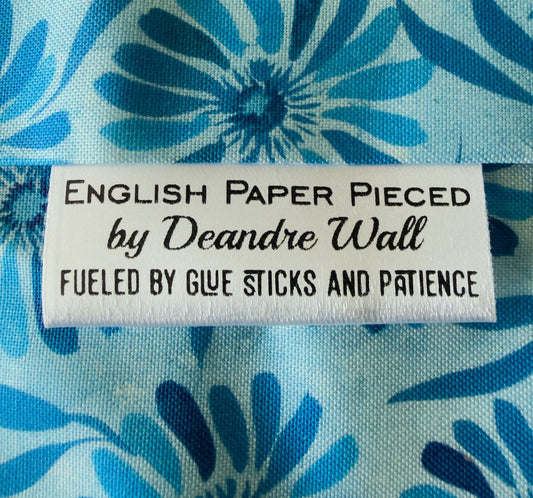 English Paper Pieced Satin Quilt Tags – Fueled by Glue Sticks and Patience – Personalized EPP Sew - In Labels – Set of 25 - Jammin Threads
