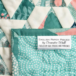 English Paper Pieced Satin Quilt Tags – Fueled by Glue Sticks and Patience – Personalized EPP Sew - In Labels – Set of 25 - Jammin Threads