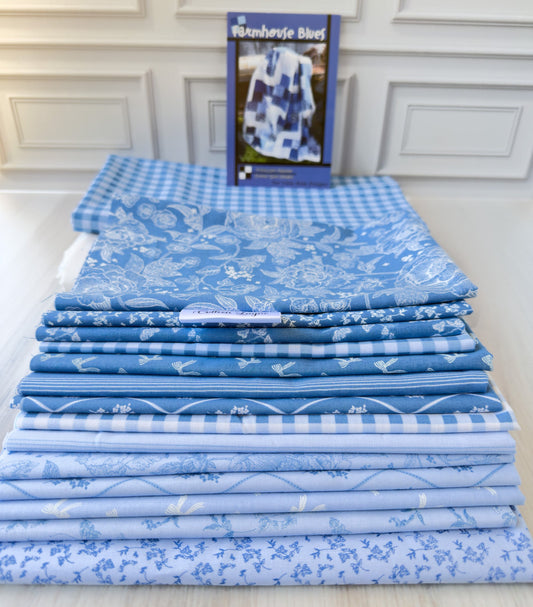 Farmhouse Blues Quilt Kit – Penelope Collection by Riley Blake – Includes Pattern, Fabrics & Personalized Satin Tag - Jammin Threads