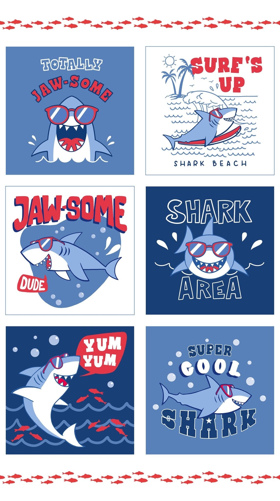 Fin - tastic Shark Quilt Kit – Beginner Friendly 64” x 75” Quilt with Personalized Satin Label | Shark Attack Fabric by Northcott - Jammin Threads