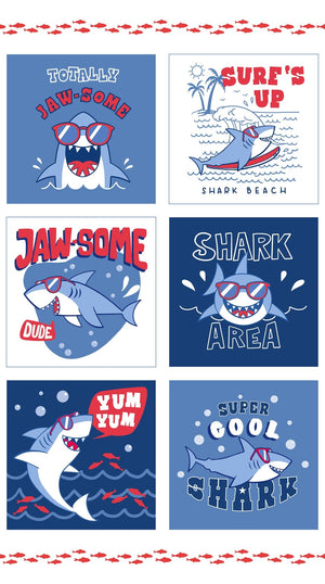 Fin - tastic Shark Quilt Kit – Beginner Friendly 64” x 75” Quilt with Personalized Satin Label | Shark Attack Fabric by Northcott - Jammin Threads