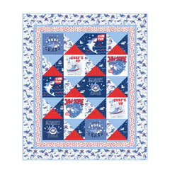 Fin - tastic Shark Quilt Kit – Beginner Friendly 64” x 75” Quilt with Personalized Satin Label | Shark Attack Fabric by Northcott - Jammin Threads
