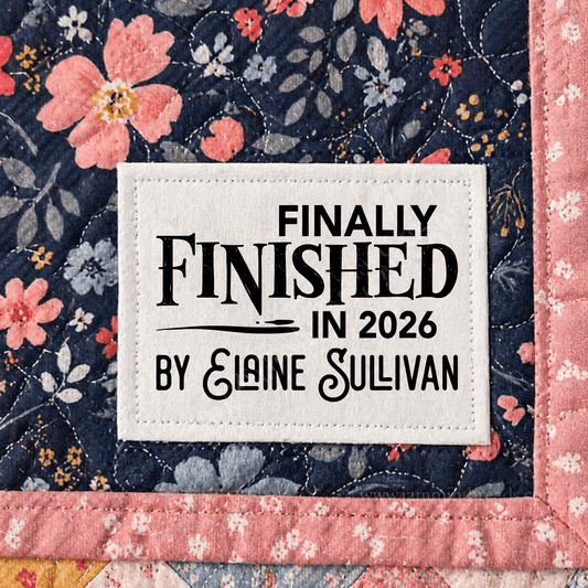 Finally Finished in 2026 Personalized Quilt Labels – Custom Maker Name | 9 Labels per Sheet - Jammin Threads