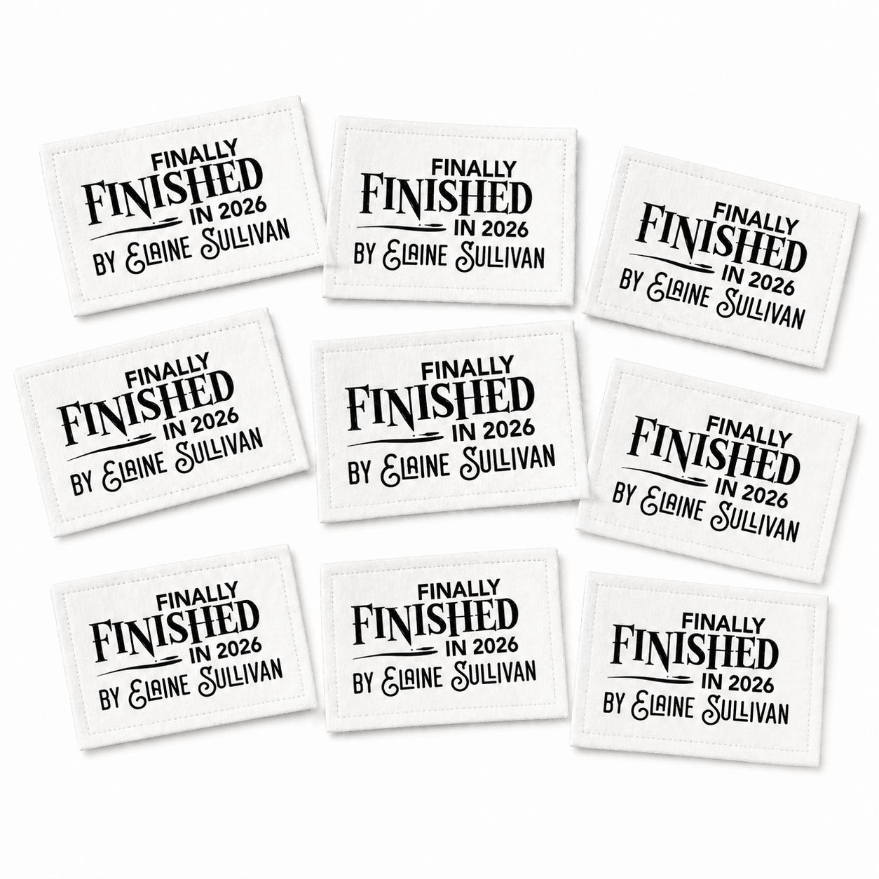 Finally Finished in 2026 Personalized Quilt Labels – Custom Maker Name | 9 Labels per Sheet - Jammin Threads