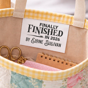 Finally Finished in 2026 Personalized Satin Quilt Tags – Custom Maker Name – Set of 25 - Jammin Threads