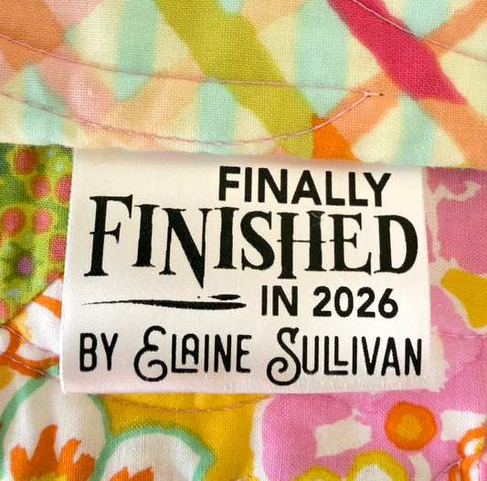 Finally Finished in 2026 Personalized Satin Quilt Tags – Custom Maker Name – Set of 25 - Jammin Threads