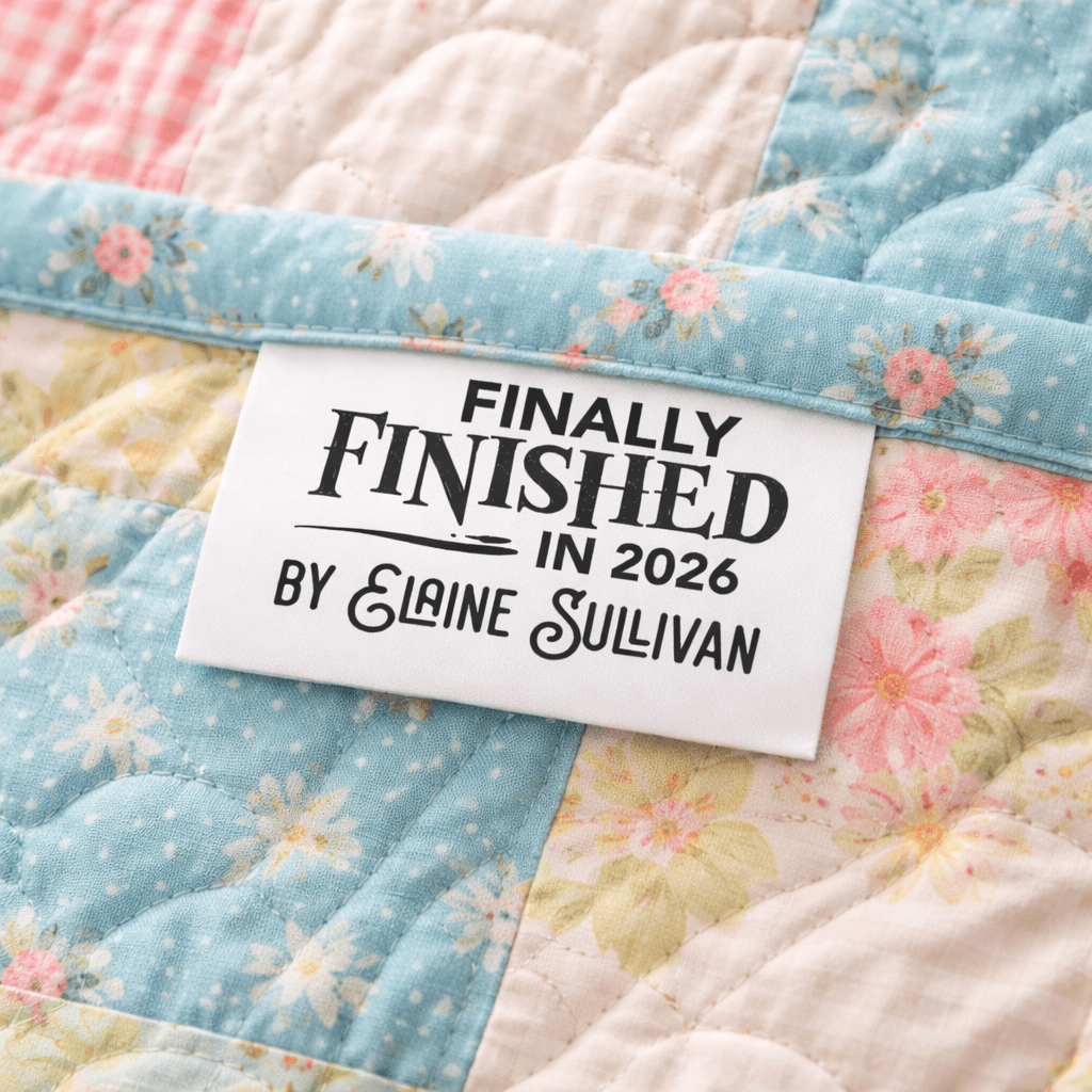 Finally Finished in 2026 Personalized Satin Quilt Tags – Custom Maker Name – Set of 25 - Jammin Threads