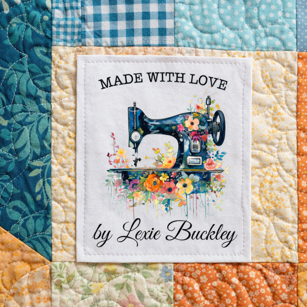Floral Sewing Machine Quilt Labels – Personalized Made With Love Quilt Label – Custom Quilt Tag – Cotton or Polyester – 6 per Sheet - Jammin Threads
