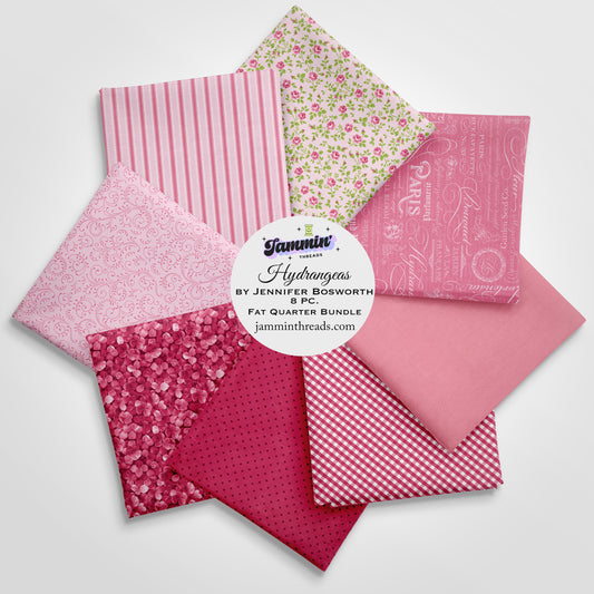 Hydrangeas Fat Quarter Bundle – 8 Piece Set by Jennifer Bosworth for Riley Blake Designs – Pink Floral Quilt Fabric – Curated by Jammin’ Threads