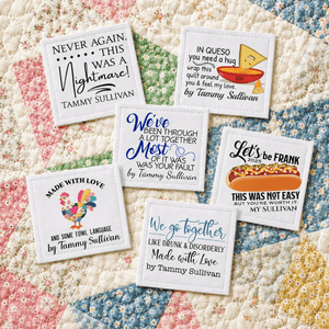 Funny Assorted Quilt Labels – Personalized Quilt Gift Labels – 6 Humorous Quilt Labels Per Sheet - Jammin Threads