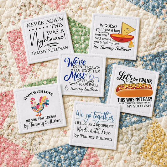 Funny Assorted Quilt Labels – Personalized Quilt Gift Labels – 6 Humorous Quilt Labels Per Sheet - Jammin Threads