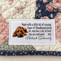 Funny Bloodhound Quilt Label – Personalized Dog Lover Quilt Tag - Jammin Threads
