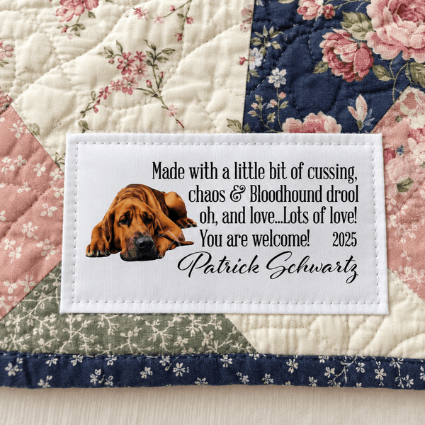 Funny Bloodhound Quilt Label – Personalized Dog Lover Quilt Tag - Jammin Threads