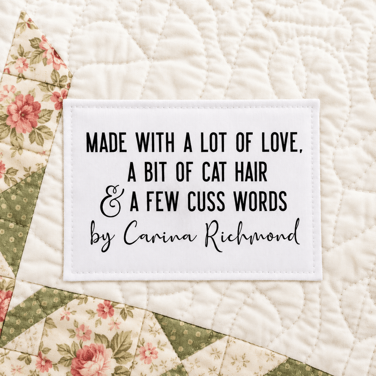 Funny Cat Hair Quilt Label – Personalized Quilter Label – Made with Love, Cat Hair & Cuss Words – Custom Sewing Label - Jammin Threads