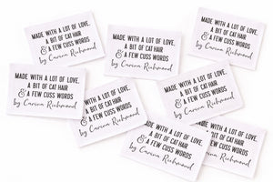 Funny Cat Hair Quilt Label – Personalized Quilter Label – Made with Love, Cat Hair & Cuss Words – Custom Sewing Label (8 per Sheet) - Jammin Threads