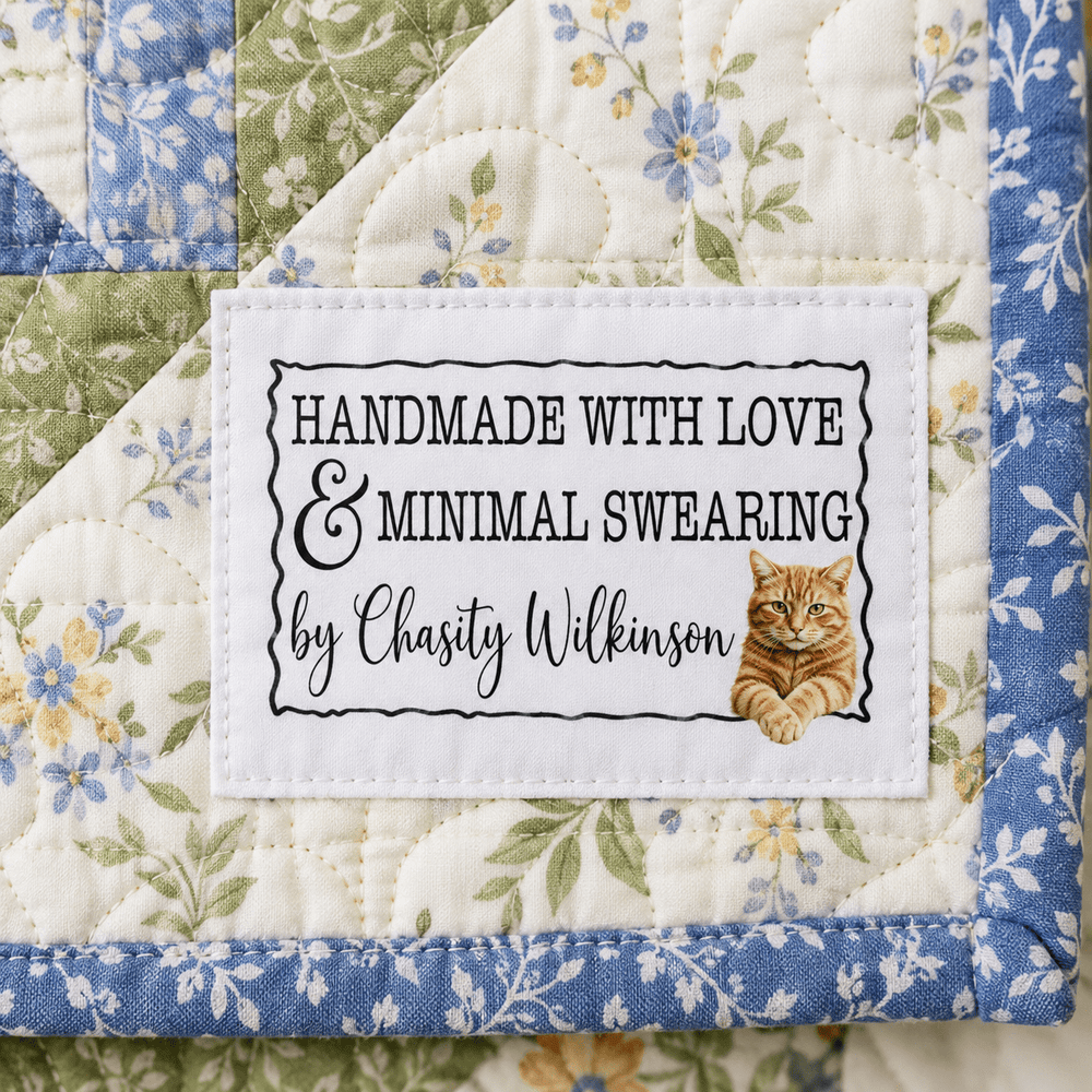 Funny Cat Quilt Labels – Handmade with Love & Minimal Swearing – Personalized Quilting Labels - Jammin Threads