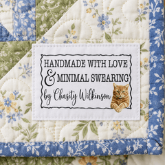 Funny Cat Quilt Labels – Handmade with Love & Minimal Swearing – Personalized Quilting Labels - Jammin Threads