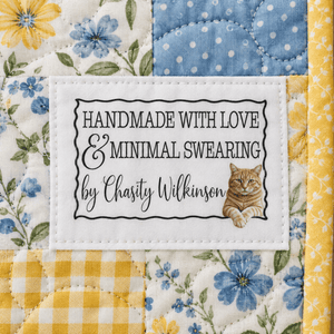 Funny Cat Quilt Labels – Handmade with Love & Minimal Swearing – Personalized Quilting Labels - Jammin Threads