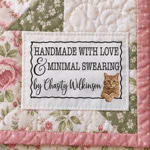 Funny Cat Quilt Labels – Handmade with Love & Minimal Swearing – Personalized Quilting Labels - Jammin Threads