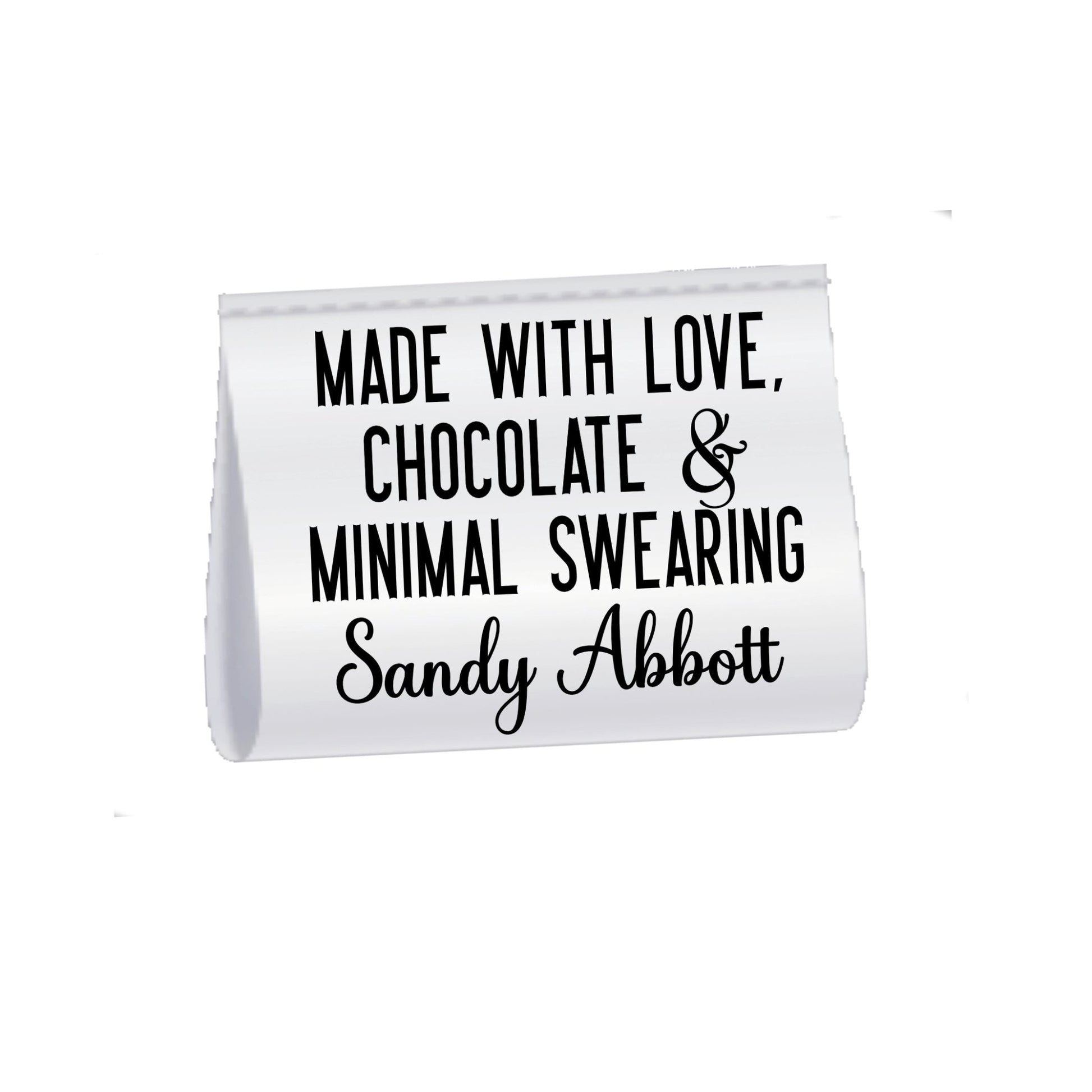 Funny Handmade Satin Tags – “Made with Love, Chocolate & Minimal Swearing” Personalized Sewing Labels, Custom Fold Over Tags (25 Pack) - Jammin Threads