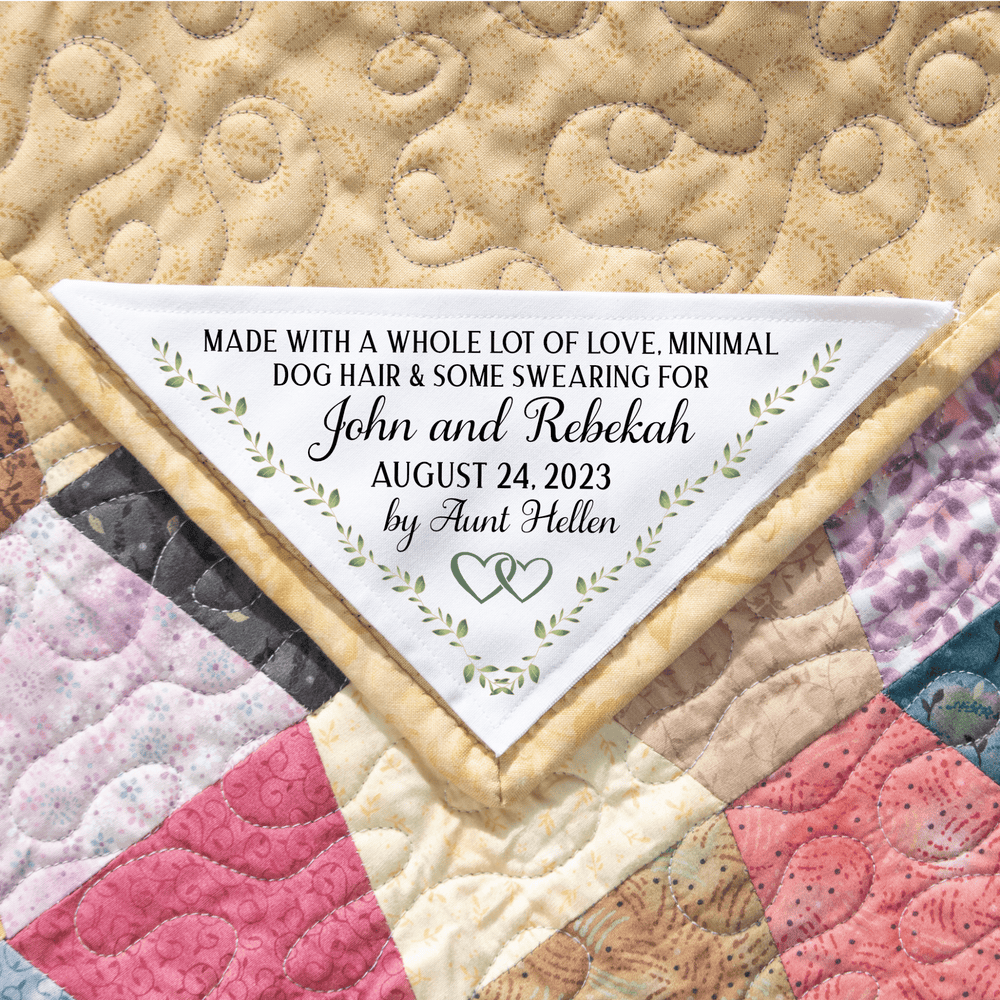 Funny Personalized Corner Quilt Label – Love, Dog Hair & Swearing - Jammin Threads
