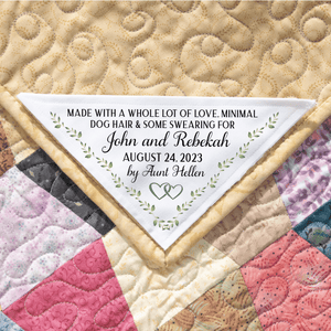 Funny Personalized Corner Quilt Label – Love, Dog Hair & Swearing - Jammin Threads
