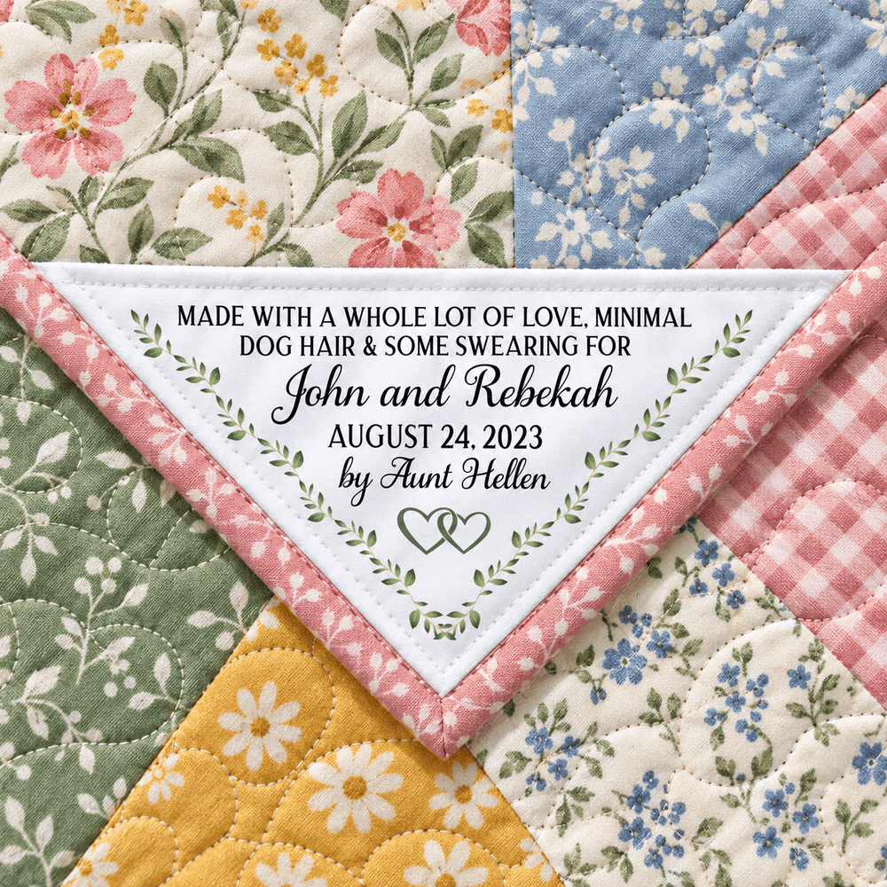 Funny Personalized Corner Quilt Label – Love, Dog Hair & Swearing - Jammin Threads
