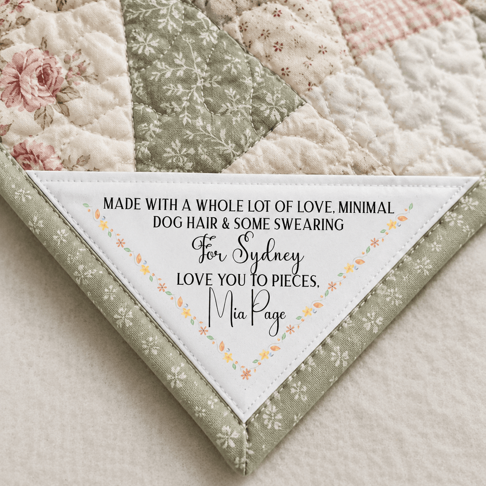 Funny Personalized Corner Quilt Label, Made with Love Minimal Dog Hair & Some Swearing Quilt Tag - Jammin Threads