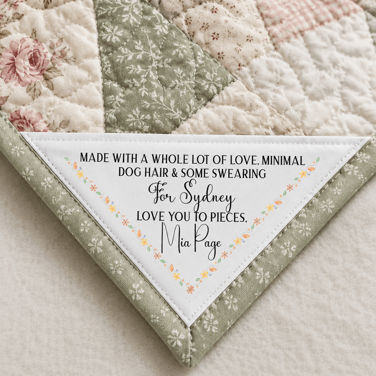 Funny Personalized Corner Quilt Label, Made with Love Minimal Dog Hair & Some Swearing Quilt Tag - Jammin Threads