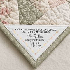 Funny Personalized Corner Quilt Label, Made with Love Minimal Dog Hair & Some Swearing Quilt Tag - Jammin Threads