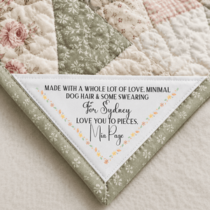 Funny Personalized Corner Quilt Label, Made with Love Minimal Dog Hair & Some Swearing Quilt Tag - Jammin Threads