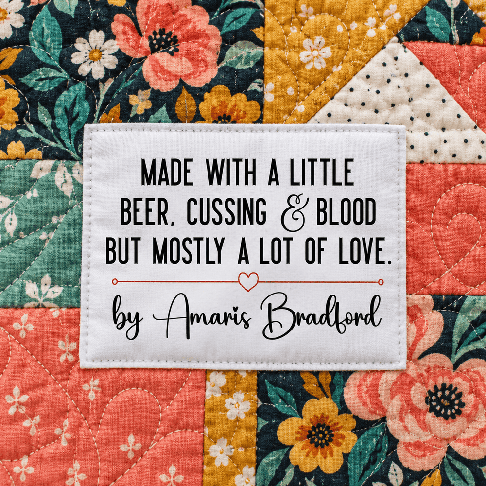 Funny Personalized Quilt Label – Beer, Cussing & Blood - Jammin Threads