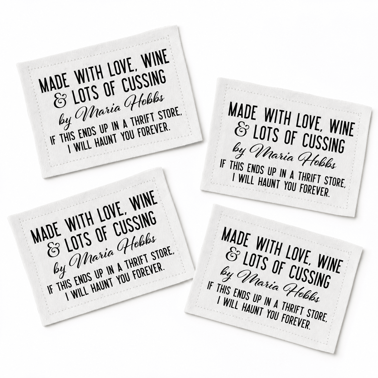 Funny Personalized Quilt Label – Made with Love, Wine & Lots of Cussing – Custom Maker Name - Jammin Threads