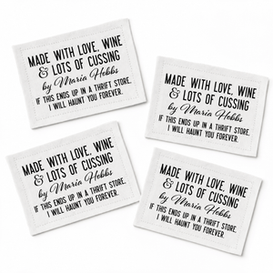 Funny Personalized Quilt Label – Made with Love, Wine & Lots of Cussing – Custom Maker Name - Jammin Threads